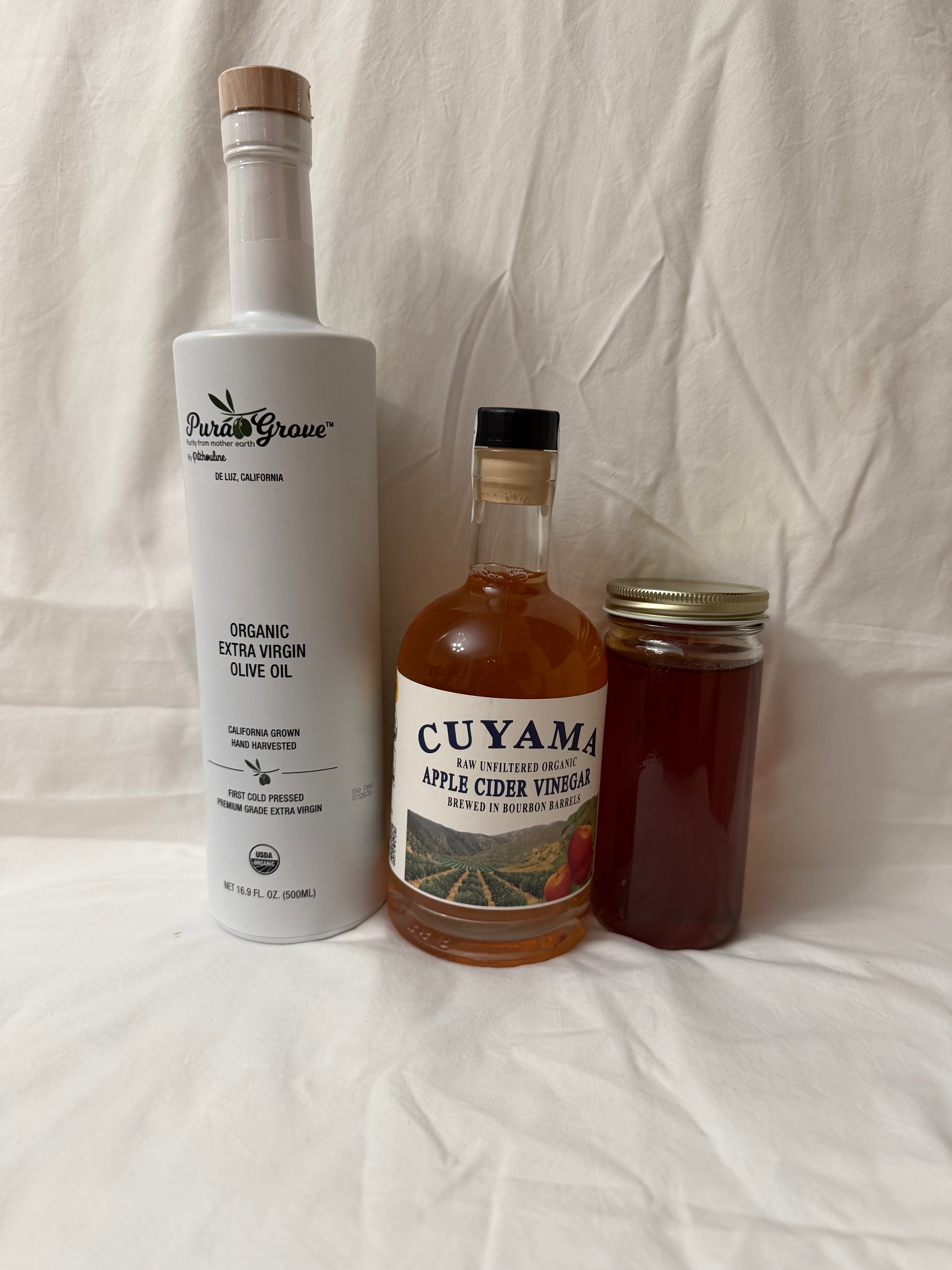 3 Pack Special | EVOO 16.9 OZ | ACV 12.5 OZ | Jar of Wild Flower Honey 12 OZ