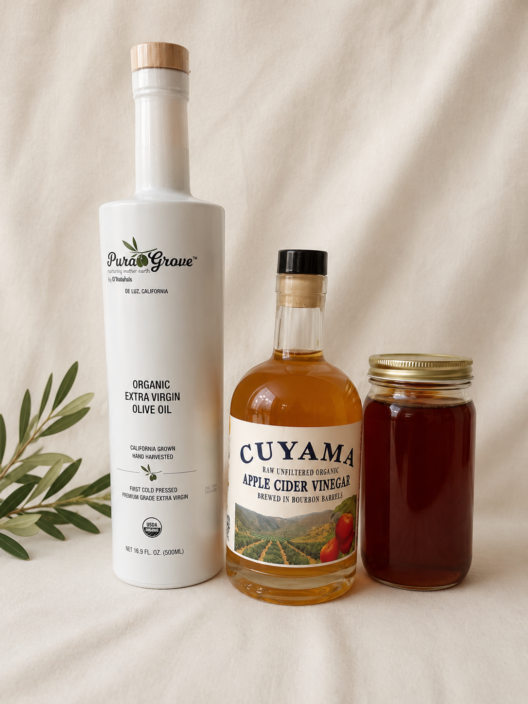 3 Pack Special | EVOO 16.9 OZ | ACV 12.5 OZ | Jar of Wild Flower Honey 12 OZ
